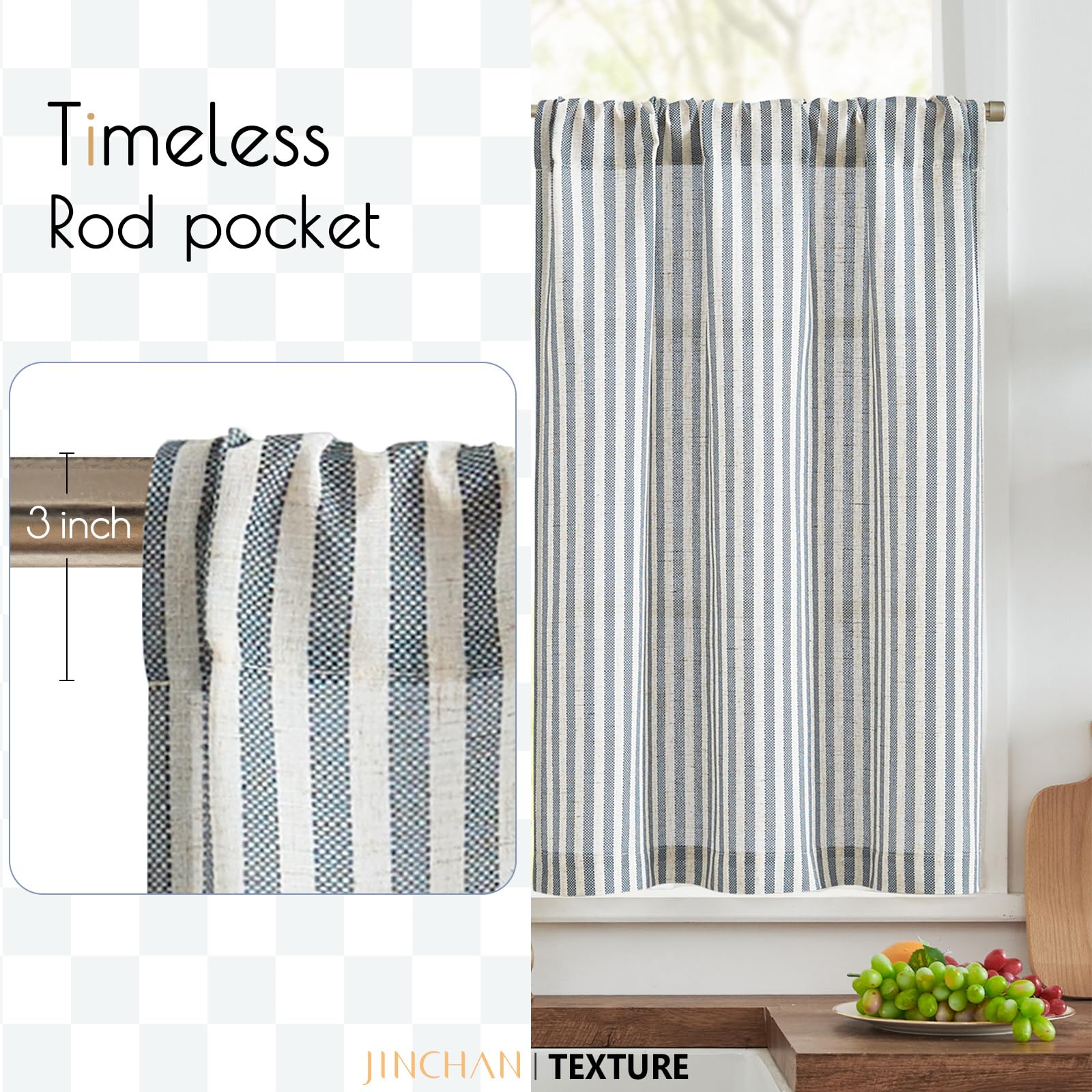 Amazon.com: jinchan Striped Linen Kitchen Curtains 30 Inches